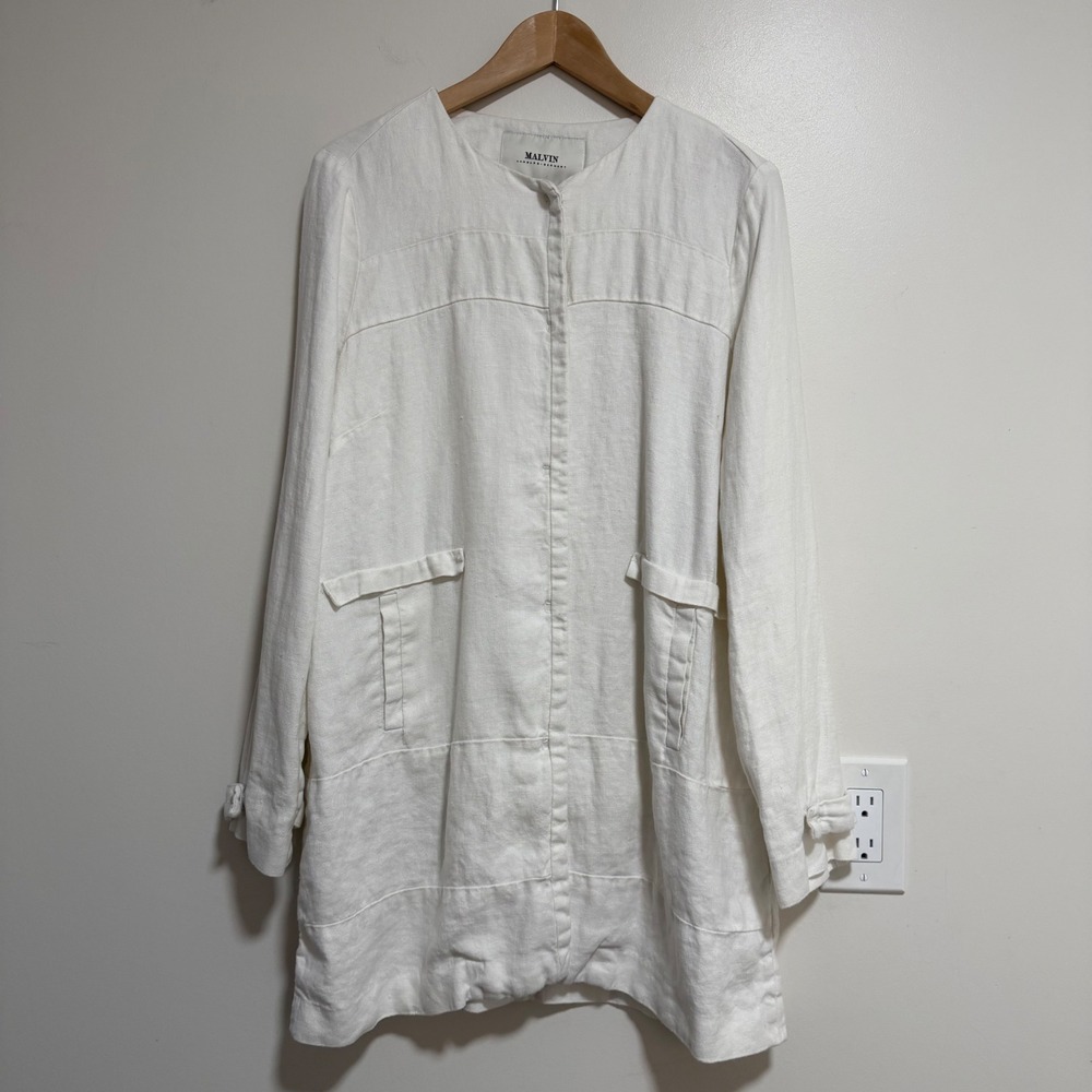 Malvin Germany 100% Linen Longline Snap Button Jacket Women XL Minimalist
